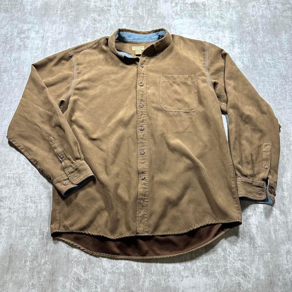 Rugged Earth Outfitters Button Down Shirt Mens Large Brown Faux Suede Shirt